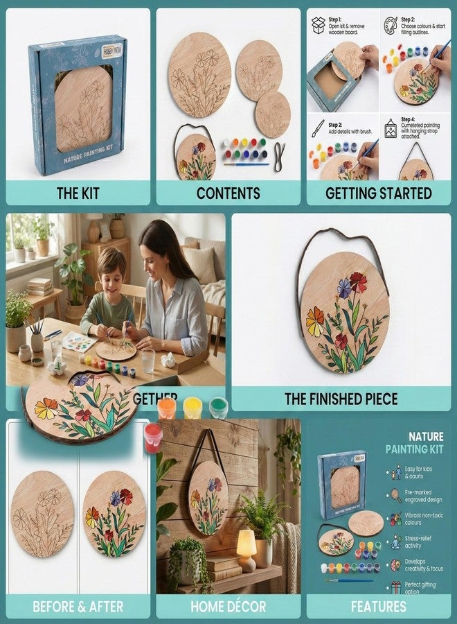 HOBBY INDIA Wooden Painting Kit Set for Kids & Adults | DIY Wall Decor Art & Craft | Round Tree Circle Coaster | Home & Office Hanging Decoration | Birthday Gift for Girls & Boys (Floral) - Image 5
